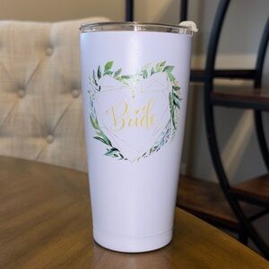 White Bride Tumbler with Gold and Green Design